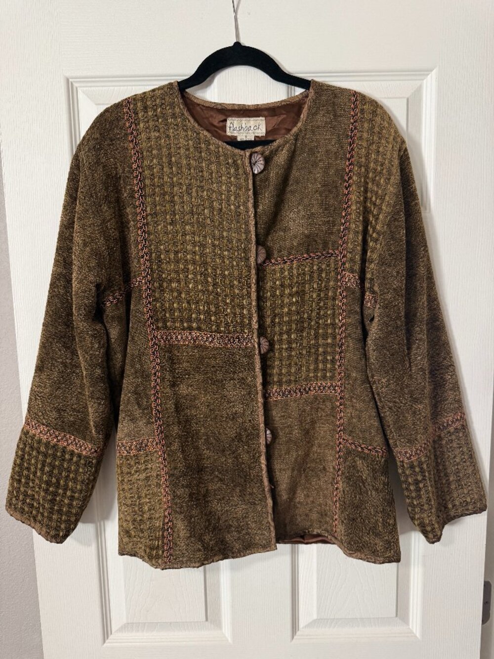 Women's Flashback Brown Textured Tapestry Button Jacket Size 1X